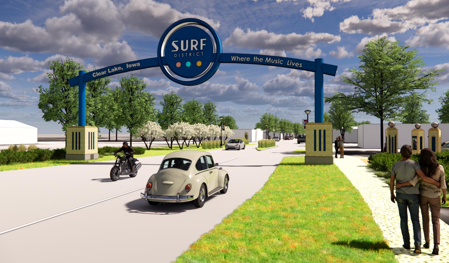  - Concept of an arched arrival monument, The Surf District Clear Lake IA